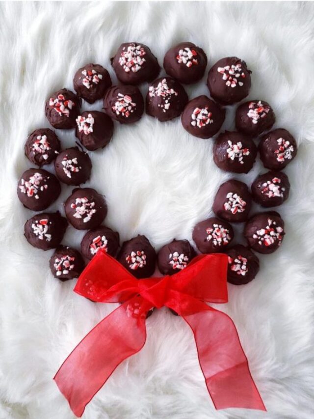 functional image peppermint schnapps truffle wreath with red bow and crushed candy canes christmas truffles chocolate truffles