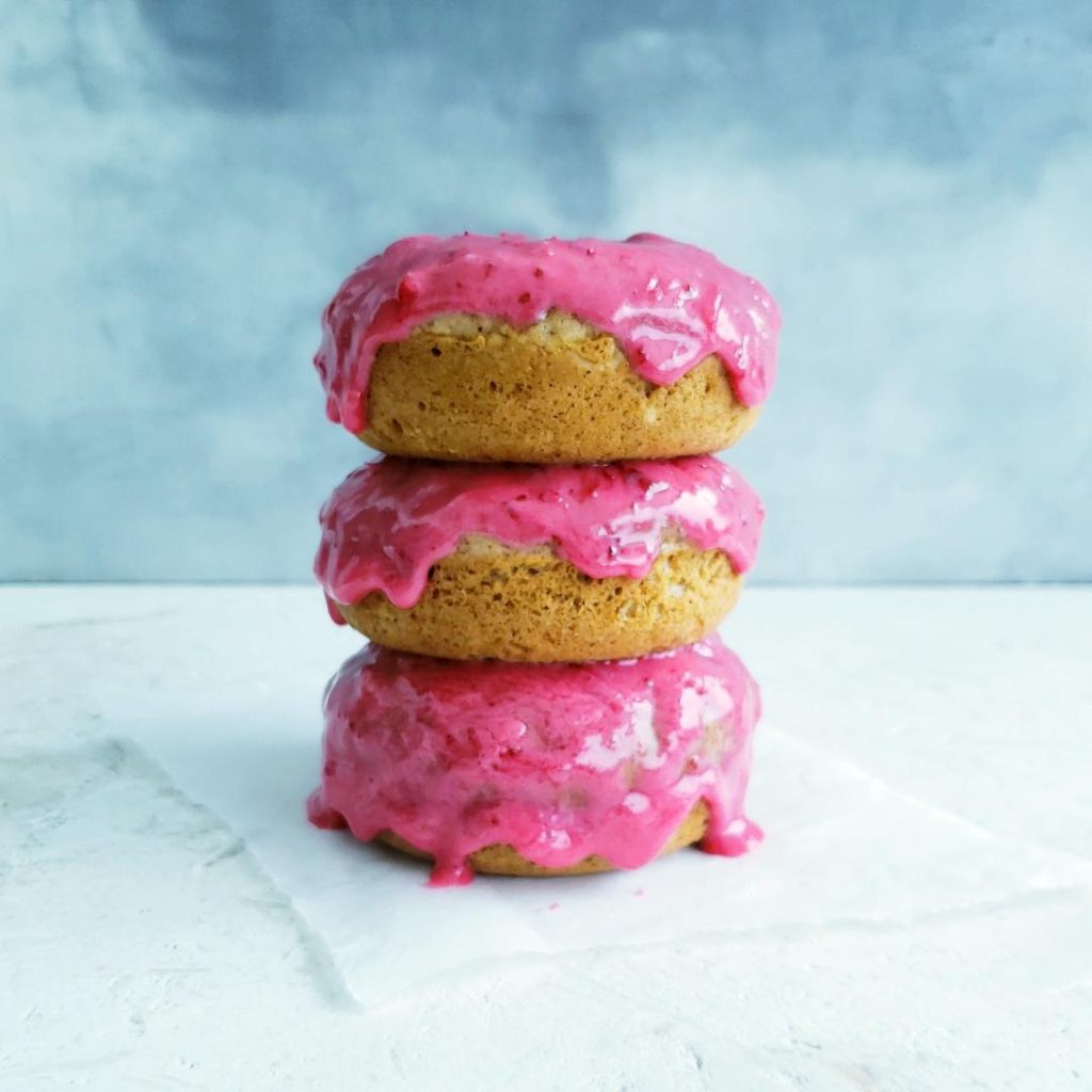 functional image baked spiced donuts with cranberry glaze three donuts stacked