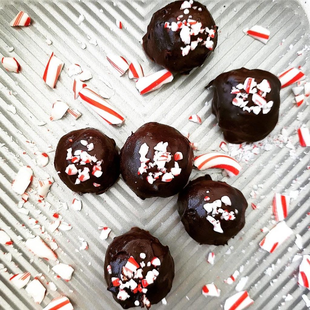 functional image peppermint schnapps christmas truffles with crushed candy canes on a metallic background candy cane truffles