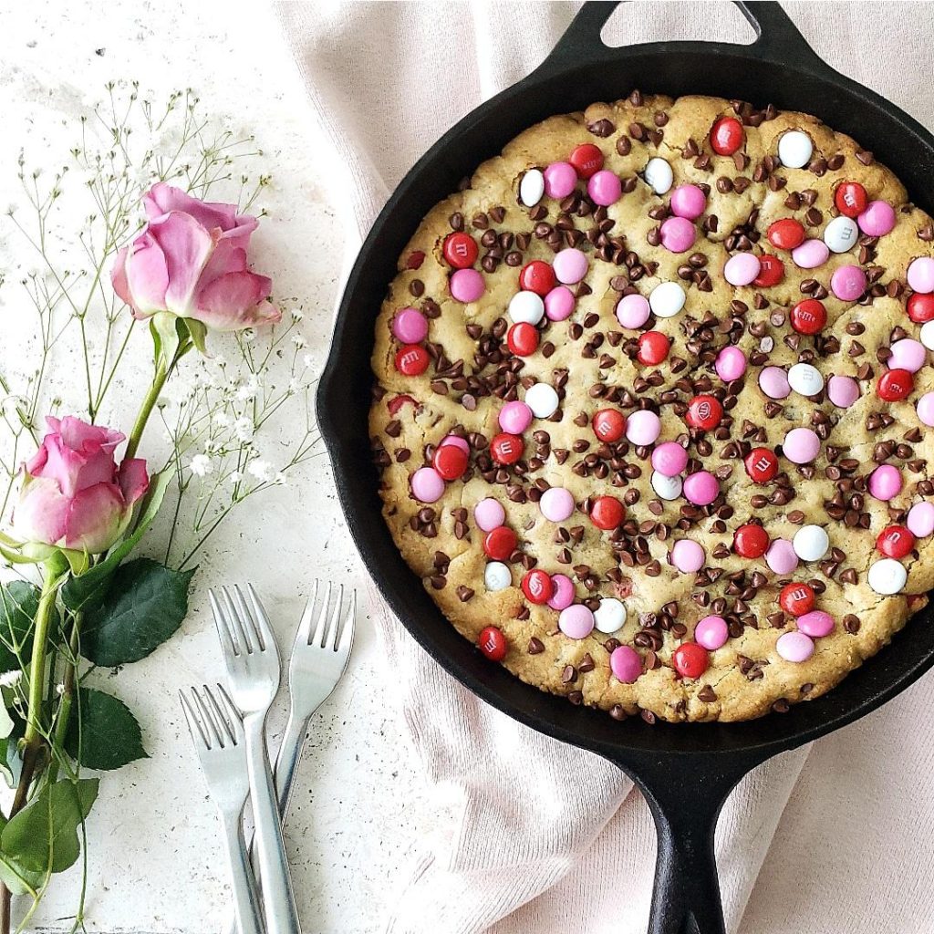 functional image cast iron skillet cookie m&m cookie chocolate chip cookie 