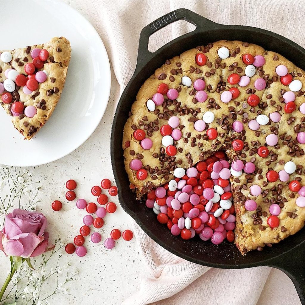 functional image cast iron skillet cookie m&M cookie chocolate chip cookie valentine cookie