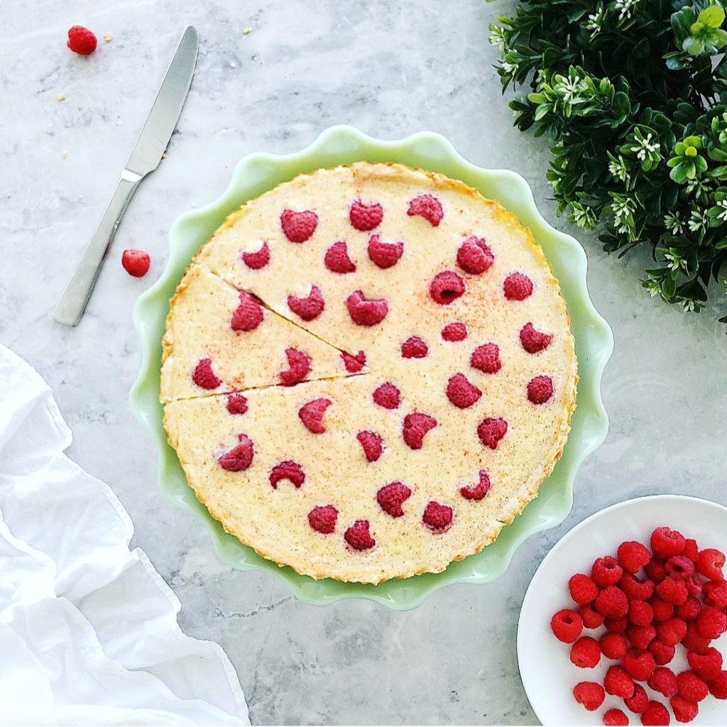 functional image mascarpone raspberry tart one slice shortbread crust fresh raspberries