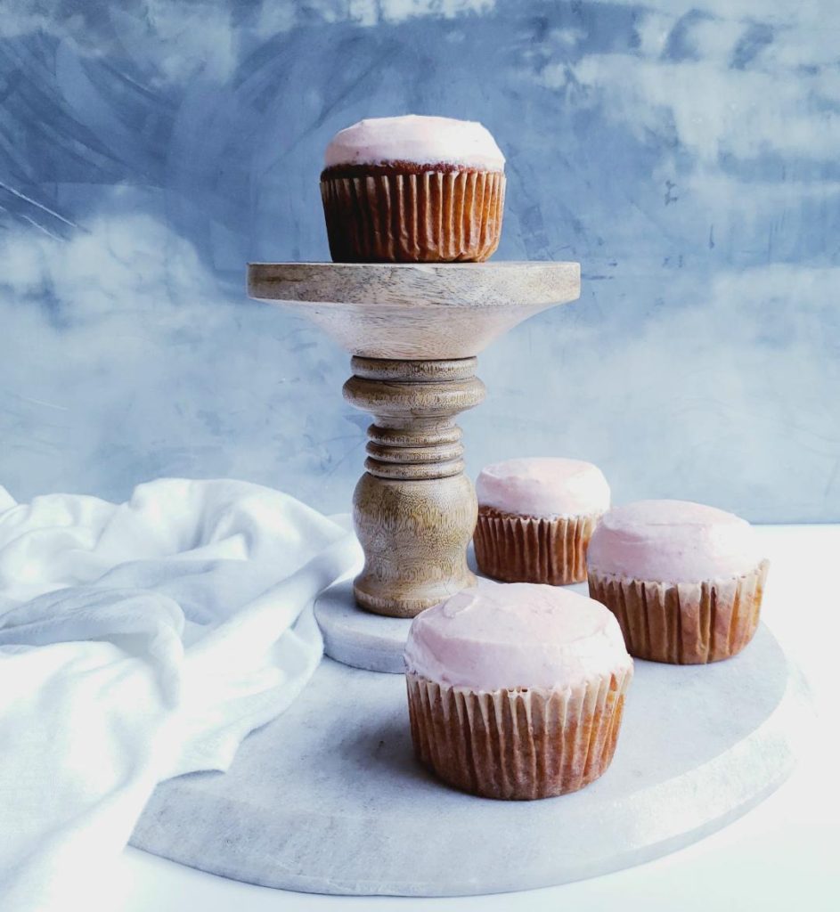 functional image rhubarb muffins with rhubarb cream cheese frosting