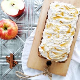 functional image apple bread cinnamon frosting on serving board