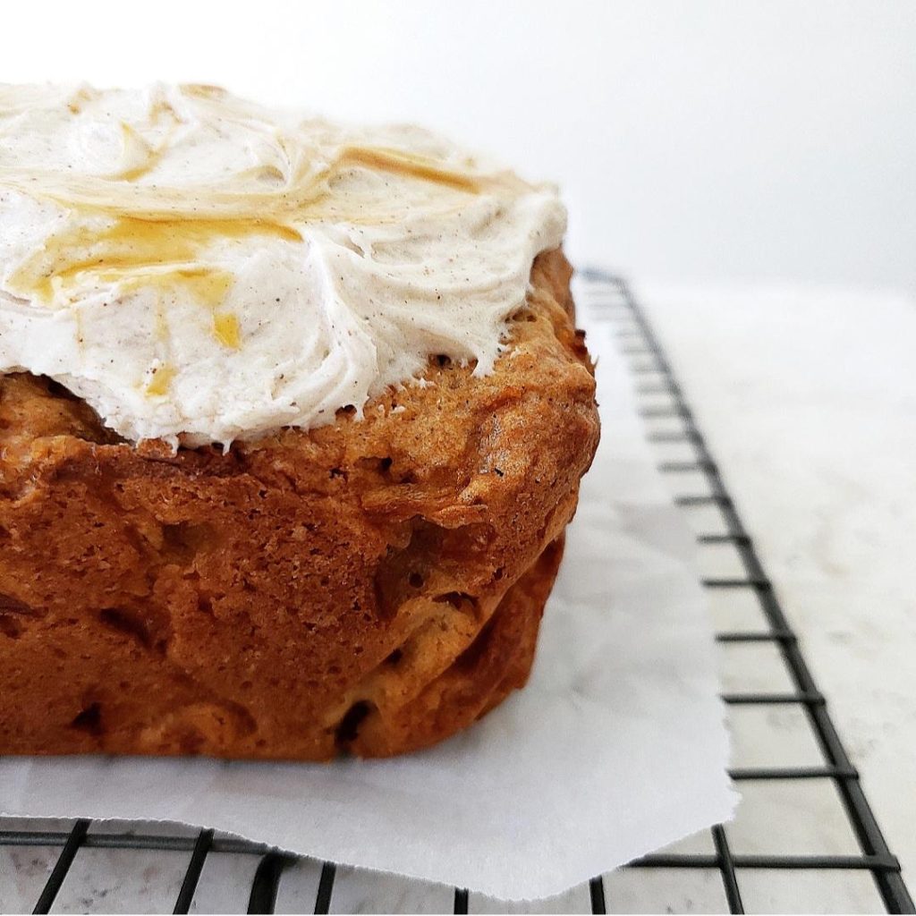 functional image apple bread cinnamon frosting side view cinnamon cream cheese frosting with caramel