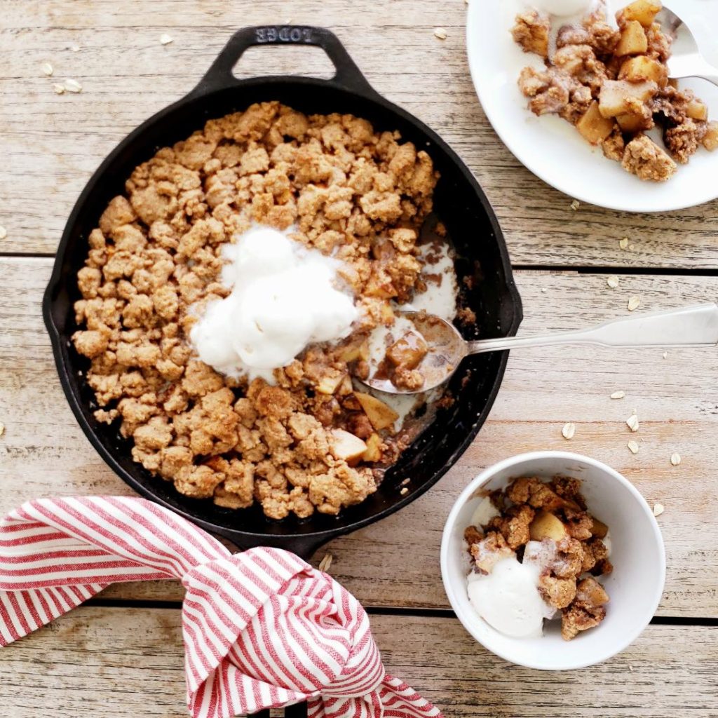 functional image bourbon apple skillet crisp in a cast iron skillet 