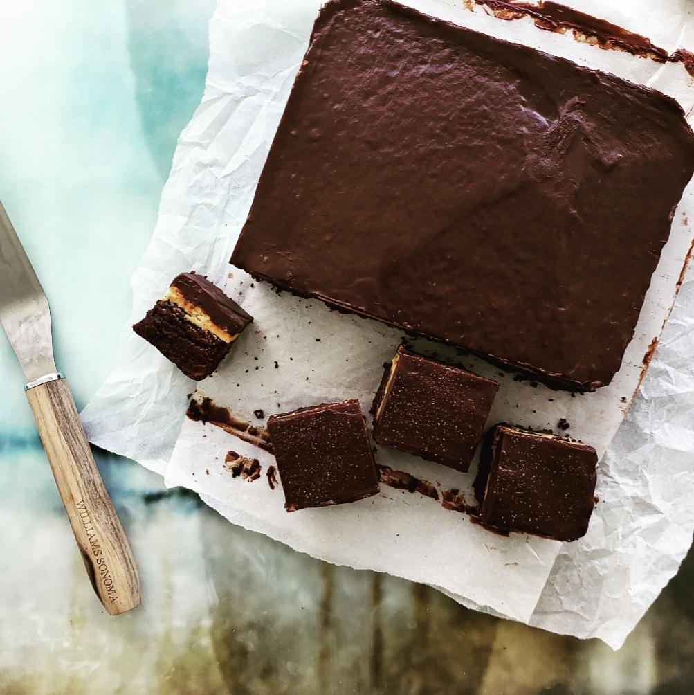 functional image recipe for peanut butter brownies cutting into squares