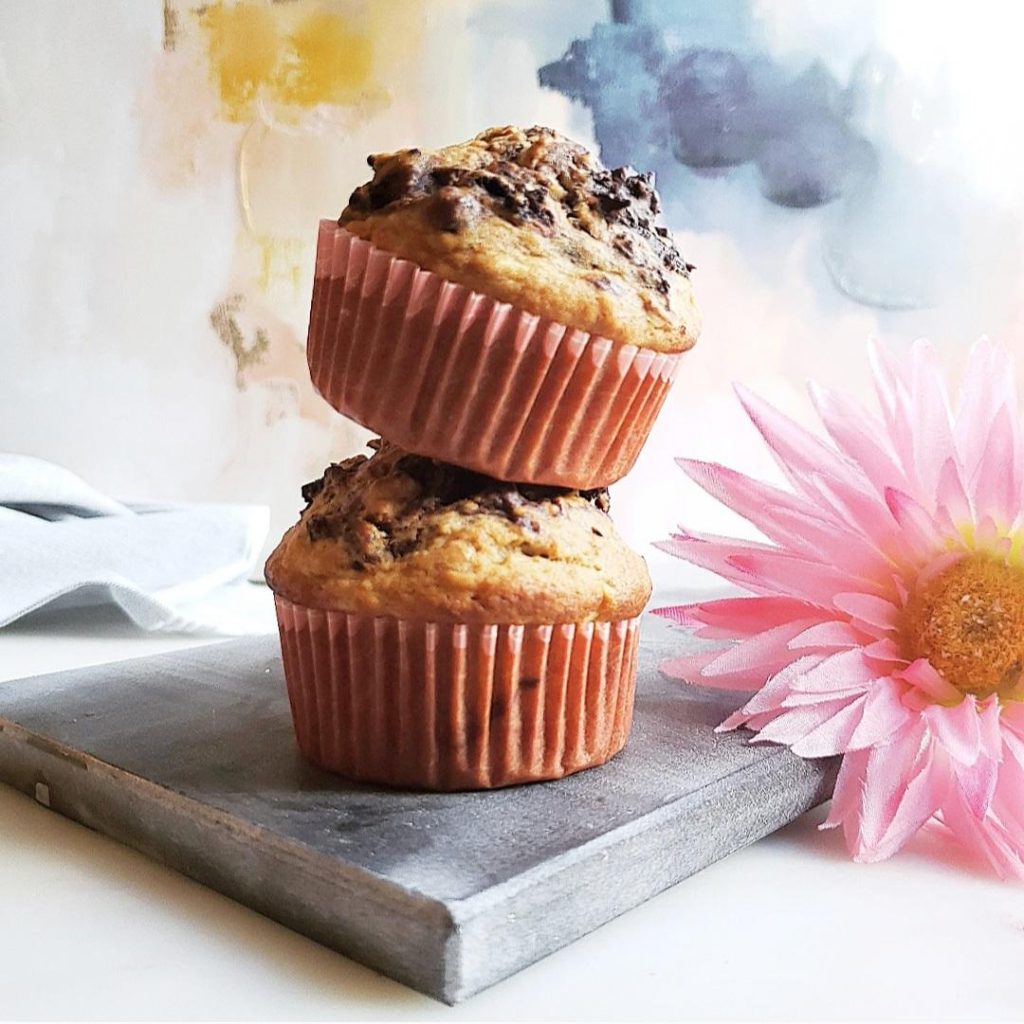 functional image banana chocolate muffins stack