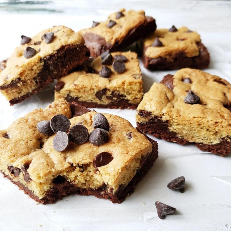 functional image cookie brownies with chocolate chip cookie dough cut into squares