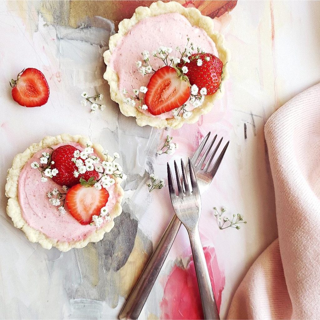 functional image strawberry tartlets fresh strawberries top down with 2 forks