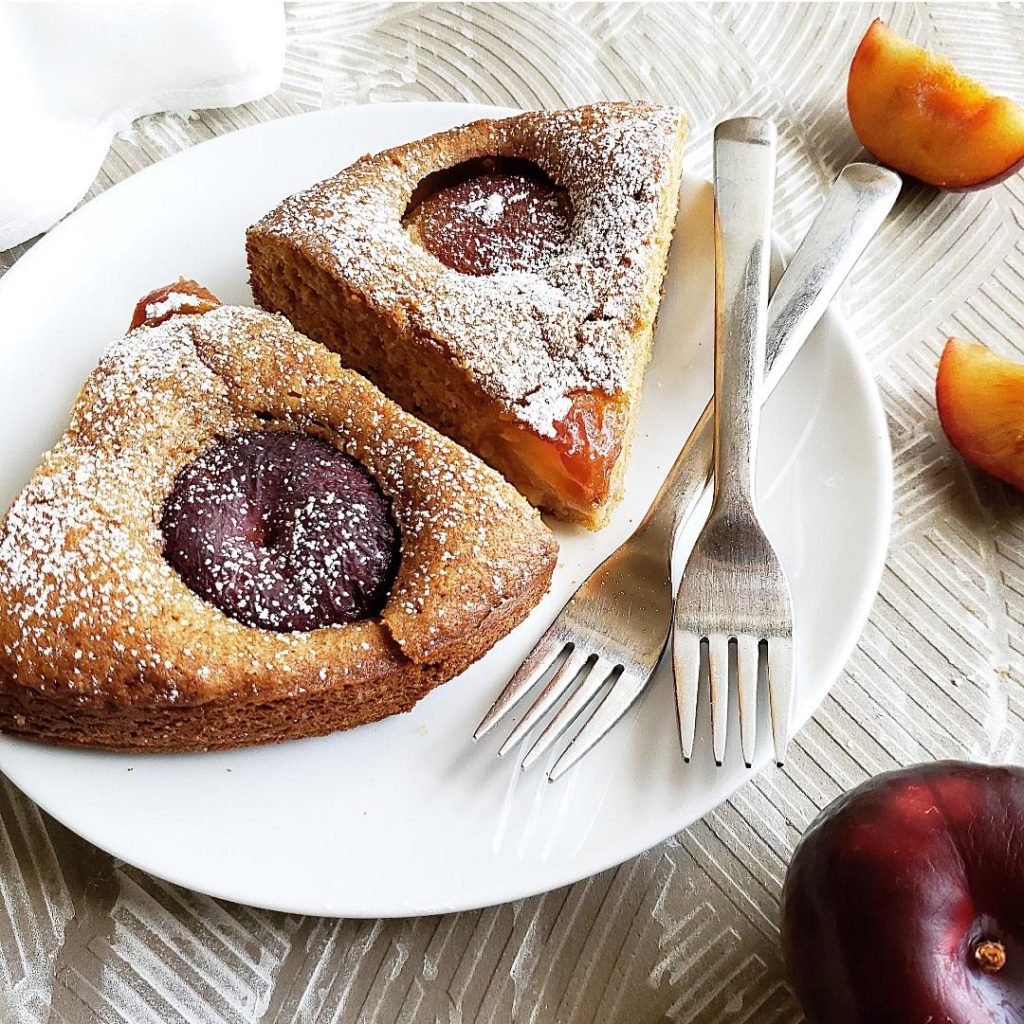 functional image plum cake two slices of plum cake on one plate plum torte cake with plums