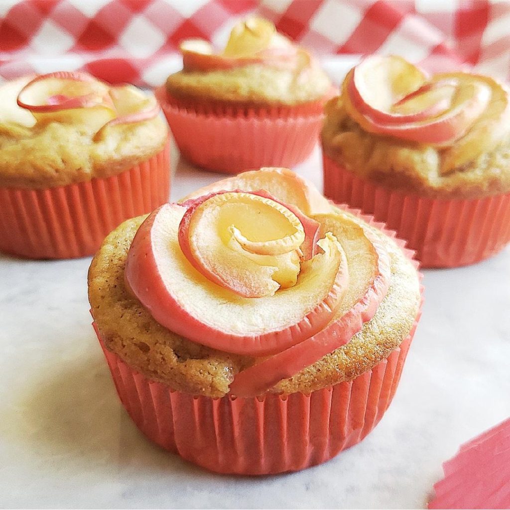 functional image apple cinnamon muffins with apple roses close up
