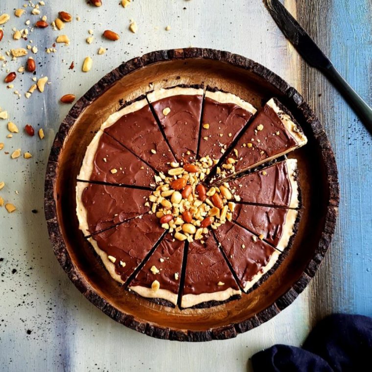 functional image frozen peanut butter pie oreo crust cut into 16 slices top down